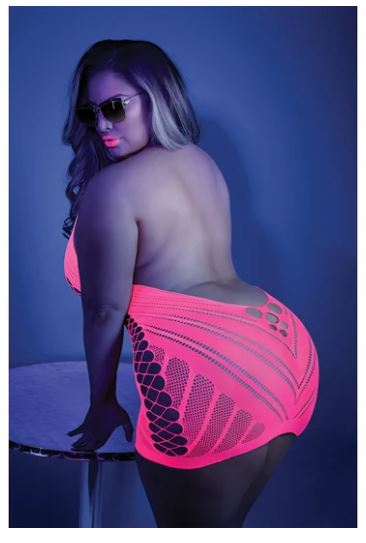 Fantasy Lingerie Glow Shock Value Halter Dress-Neon Pink