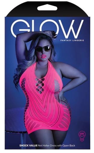 Fantasy Lingerie Glow Shock Value Halter Dress-Neon Pink